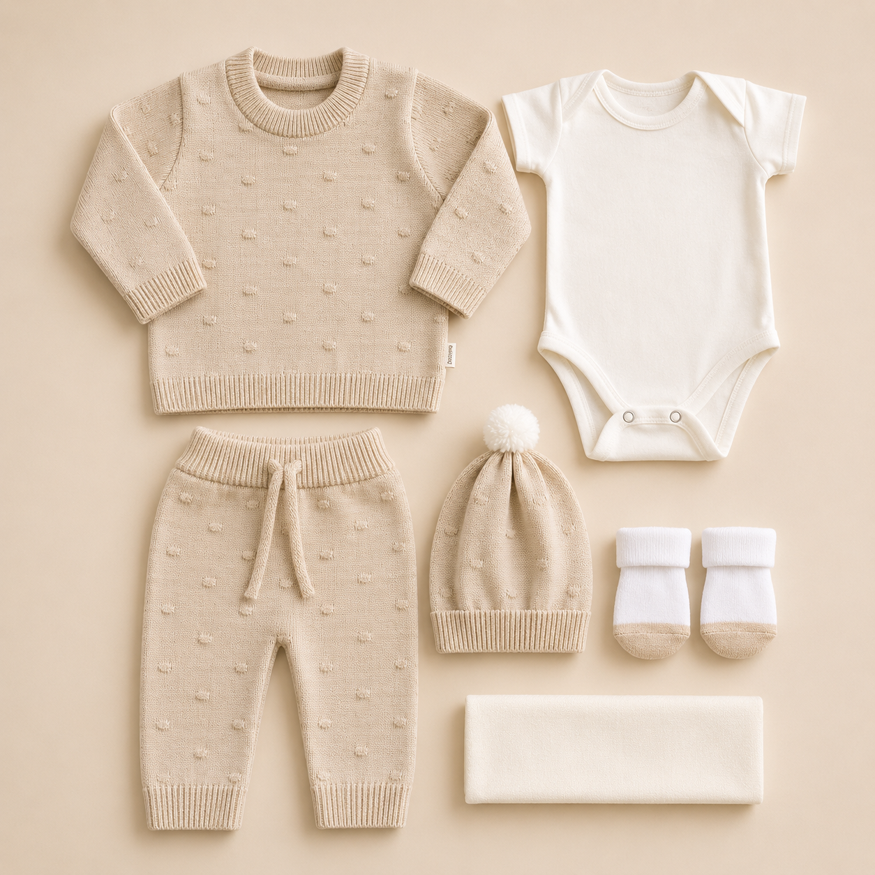 ⚪️ Conjunto Primera Muda Tejido Ref. Morgan Beige