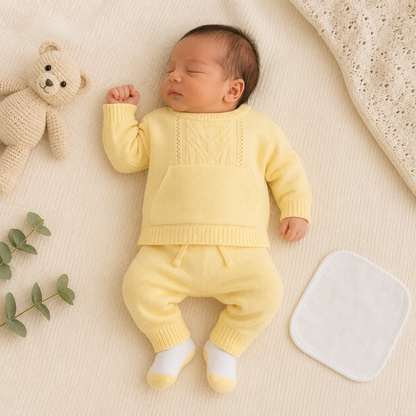 Conjunto Primera Muda Tejido Ref. Alana – Amarillo | Mara Baby
