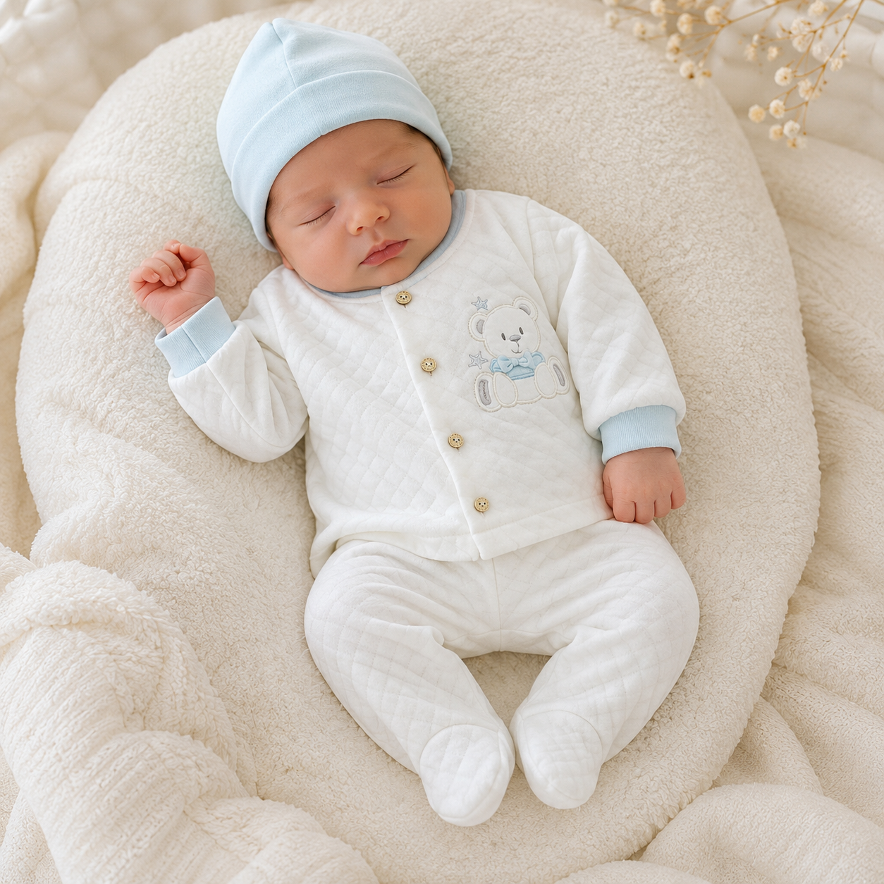 ⚪️ Ajuar Recién Nacido 8 Piezas Osito Clásico Azul | Set Premium Bebé Mara Baby