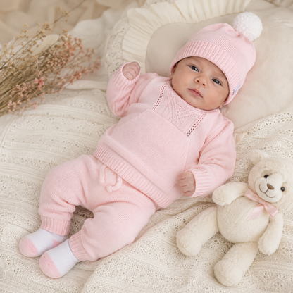 Conjunto Tejido Bebé Niña Rosa 4 Piezas Puppet — Primer Día Mara Baby
