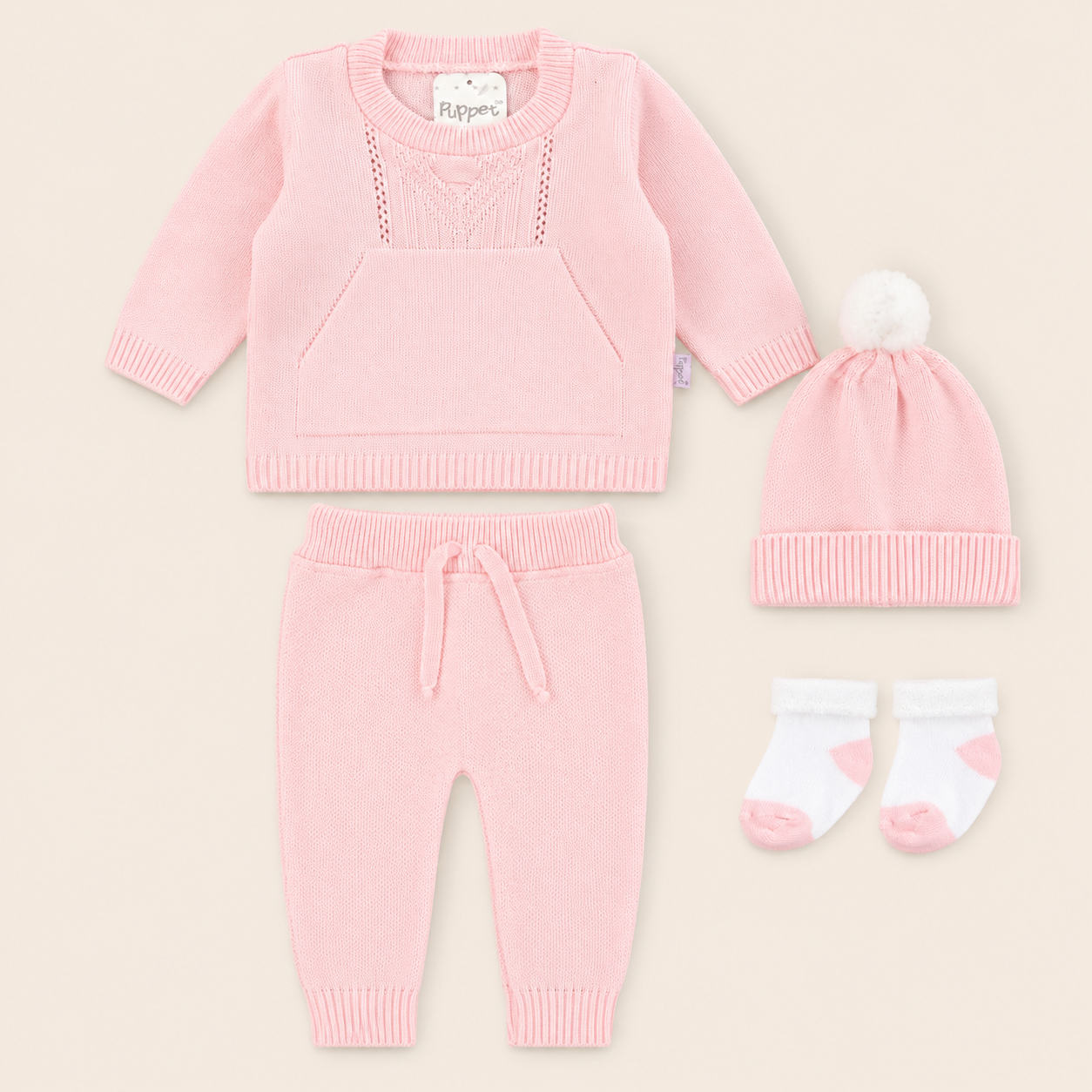Conjunto Tejido Bebé Niña Rosa 4 Piezas Puppet — Primer Día Mara Baby