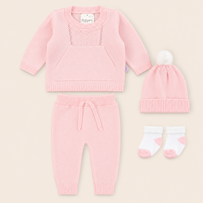Conjunto Tejido Bebé Niña Rosa 4 Piezas Puppet — Primer Día Mara Baby