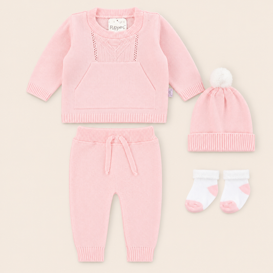 Conjunto Tejido Bebé Niña Rosa 4 Piezas Puppet — Primer Día Mara Baby