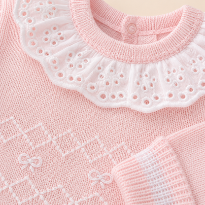 Mameluco Tejido Rosa para Bebé Niña Recién Nacida - 4 Piezas con Gorro y Escarpines | Mara Baby