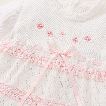 Conjunto Tejido Recién Nacida Blanco y Rosa 5 Piezas | Mara Baby
