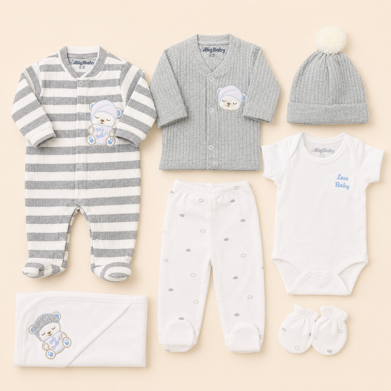 Ajuar Recién Nacido Osito Gris 8 Piezas | Mara Baby