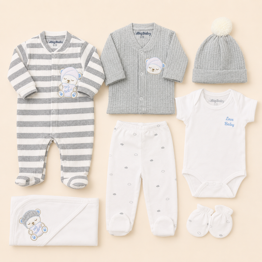 Ajuar Recién Nacido Osito Gris 8 Piezas | Mara Baby