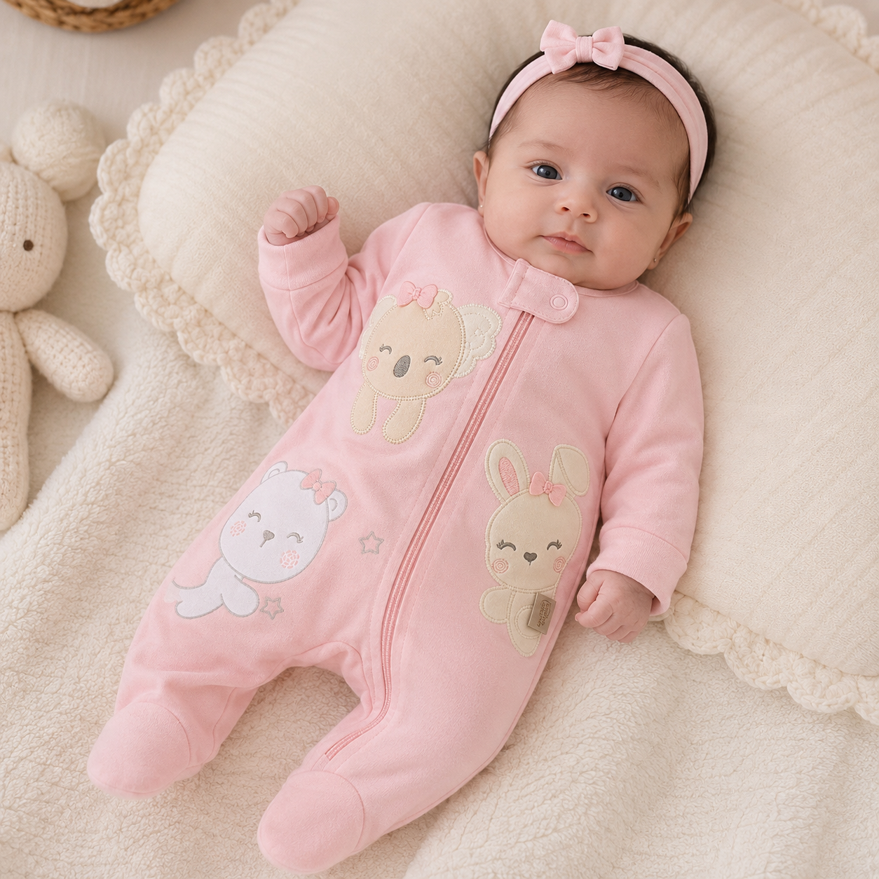 Set 3 Pijamas Enterizas con Piecitos para Bebe Nina -Chocomiel
