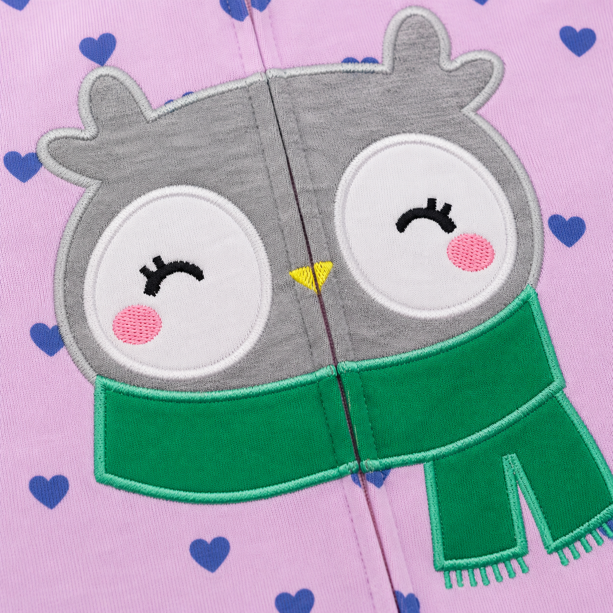 Enterizo Bebe Nina Lila Corazones Buho Bufanda Verde con Piecitos
