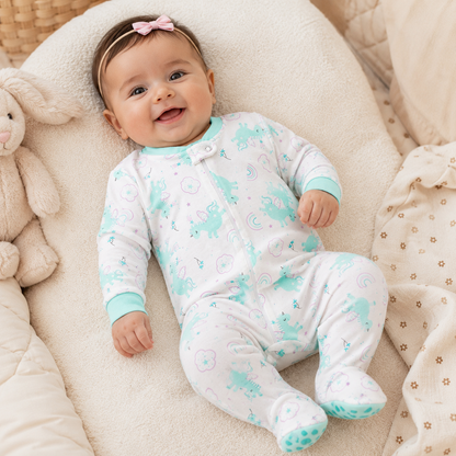 Set 2 piezas bebe nina enterizo unicornios menta y body rosado lila Mara Baby