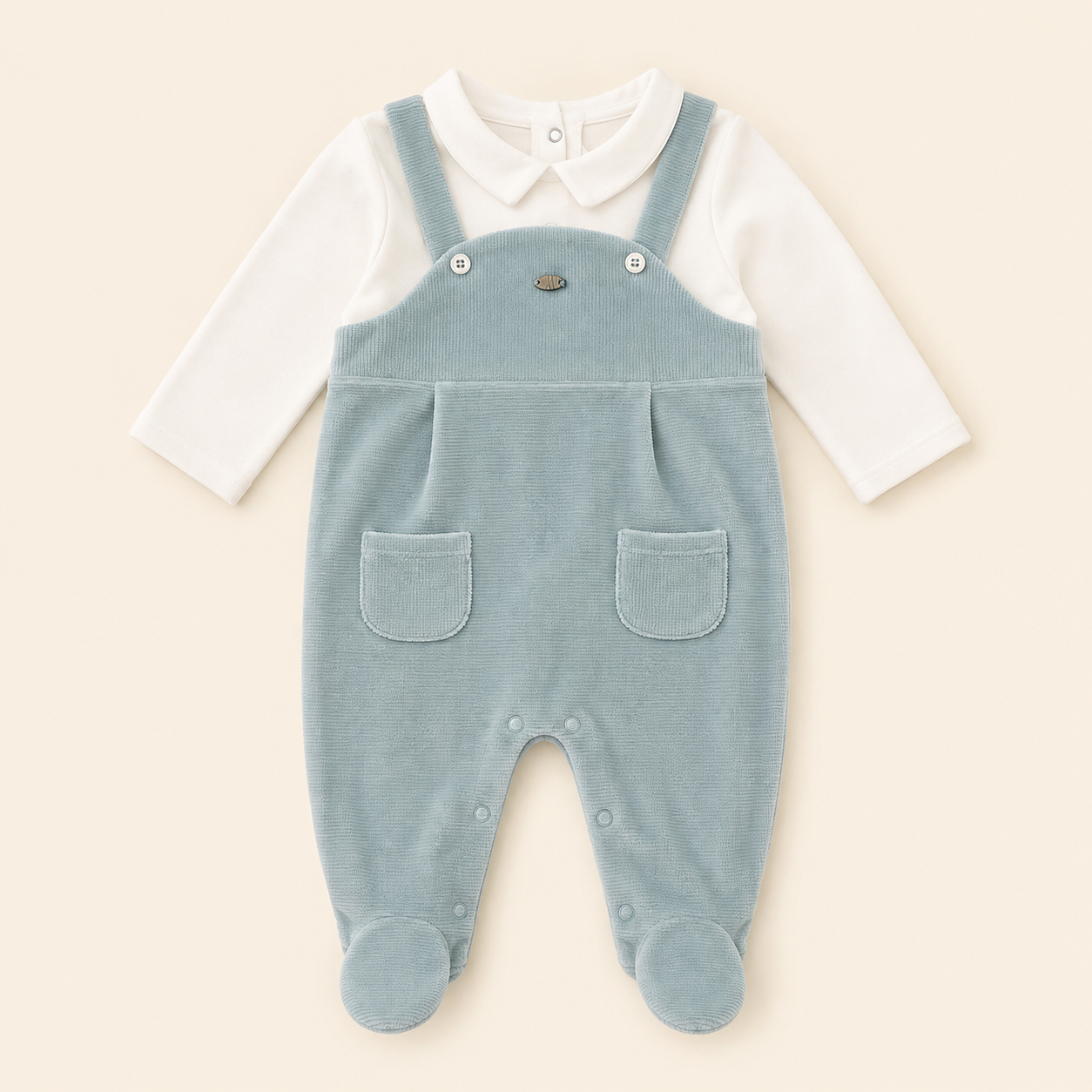 Conjunto Peto Pana verde  con Camisa Blanca - Bebe Nino