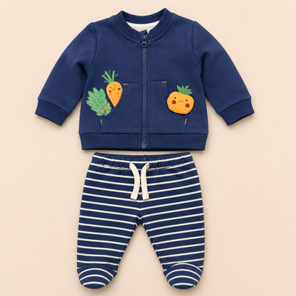 Conjunto Deportivo Bebe Nino Azul Marino con Apliques de Vegetales - Mara Baby