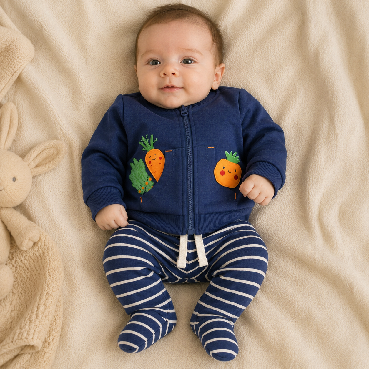Conjunto Deportivo Bebe Nino Azul Marino con Apliques de Vegetales - Mara Baby