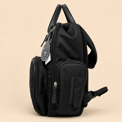 Mochila Pañalera Negra con Grabado de Leones - Mara Baby