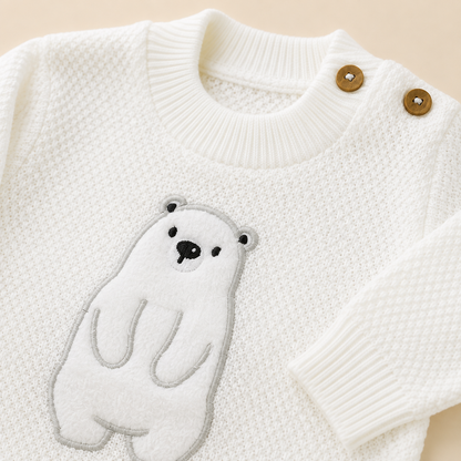 Set Tejido Blanco Oso 5 Piezas para Bebé Recién Nacido