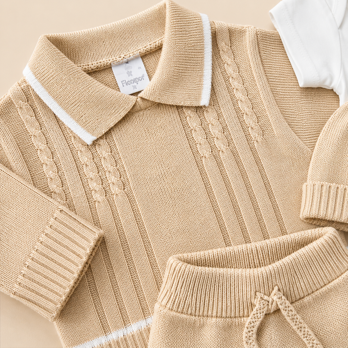 ⚪️ Set Tejido Beige 6 Piezas para Bebé Recién Nacido REF. WILLY