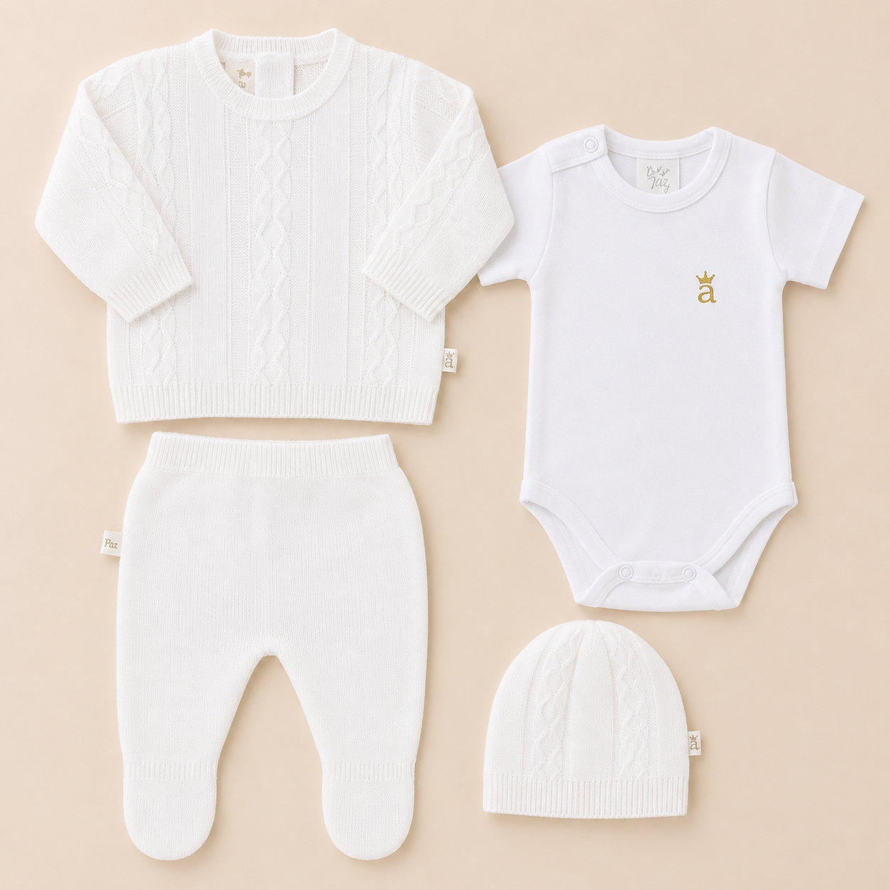 CONJUNTO CLASICO PARA BEBÉ - 4 PIEZAS - COLOR BLANCO