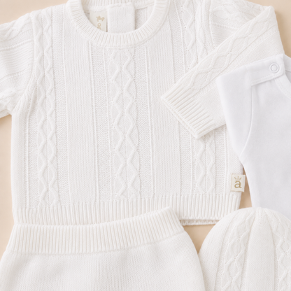 CONJUNTO CLASICO PARA BEBÉ - 4 PIEZAS - COLOR BLANCO