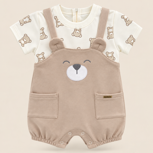 -Conjunto para Bebé con Overol de Osito y Camiseta Estampada