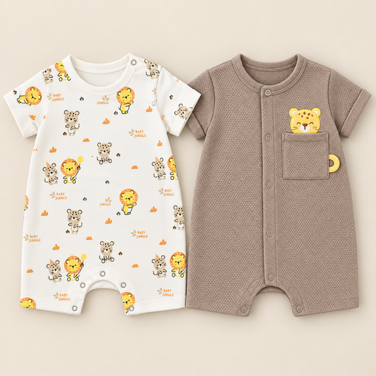 -Conjunto Bebé 2 Piezas con Overol de Osito Beige