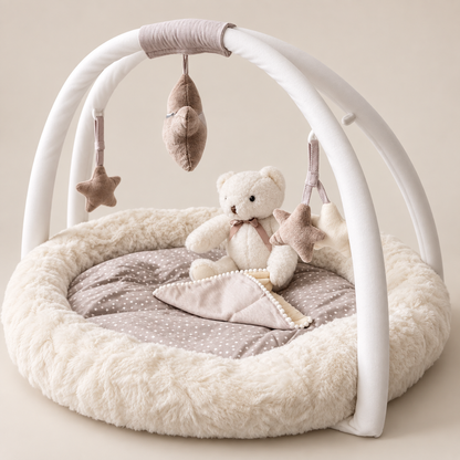 Gimnasio Teddy beige con juguetes colgantes