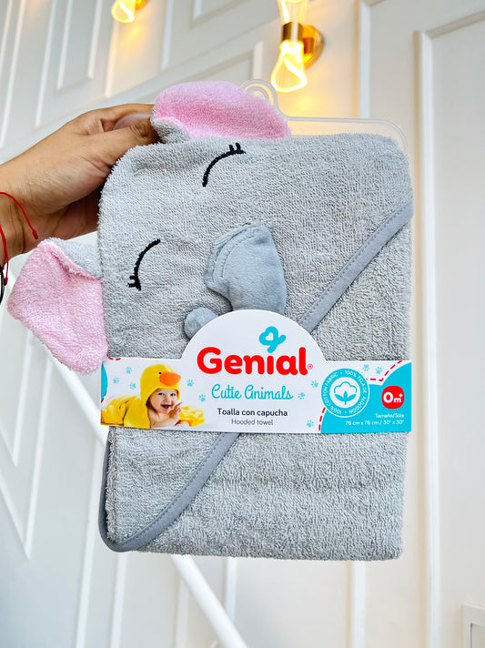 TOALLA BABY CON CAPOTA MUÑECOS GENIAL