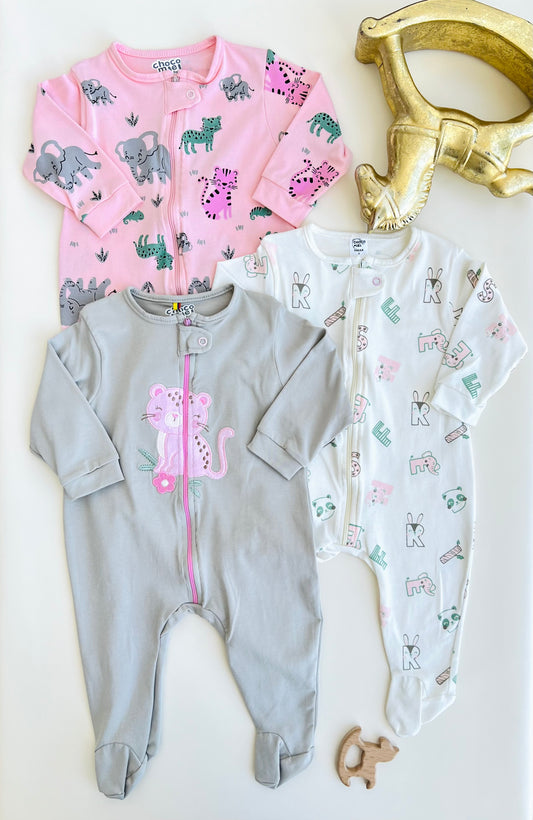 SET DE 3 PIJAMAS ENTERIZAS PARA BEBÉS TROPICAL