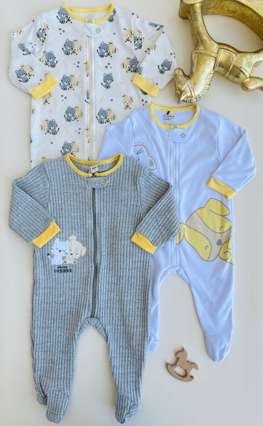 SET DE 3 PIJAMAS ENTERIZAS PARA BEBÉS VENTURA