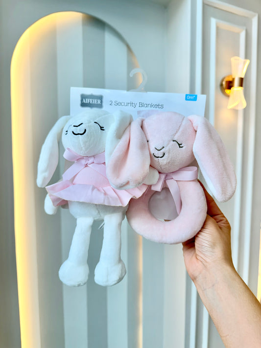 SET SONAJEROS Y PELUCHE APEGO CONEJO