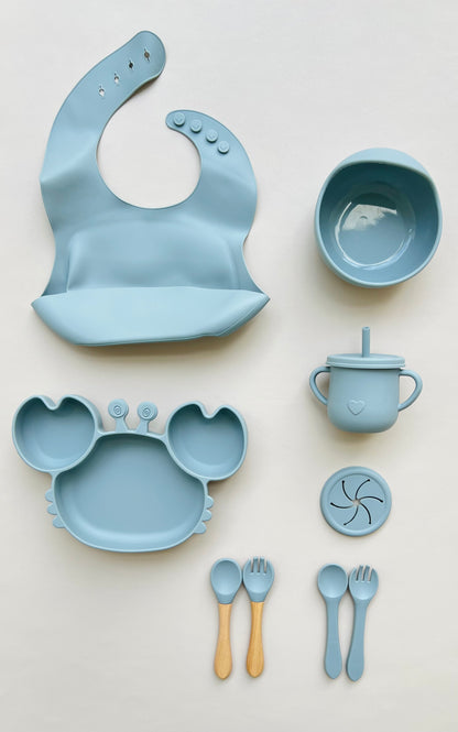 SET DE ALIMENTACIÓN COMPLEMENTARIA CANGREJO COLOR  AZUL EMPOLVADO