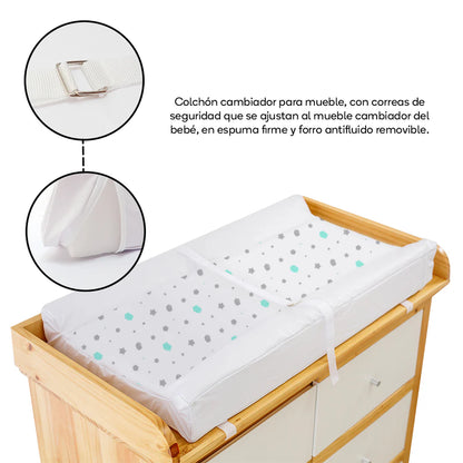 Colchón Cambiador para Bebé con Diseño de Nubes – 80x45x10 cm
