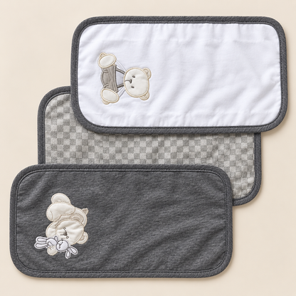 Baberos X3 para bebé gris con ositos bordados
