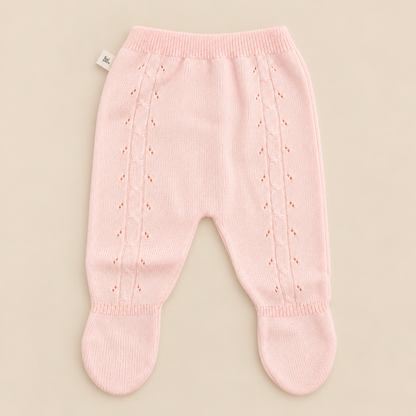 Conjunto para bebé tejido rosa y blanco de 4 piezas