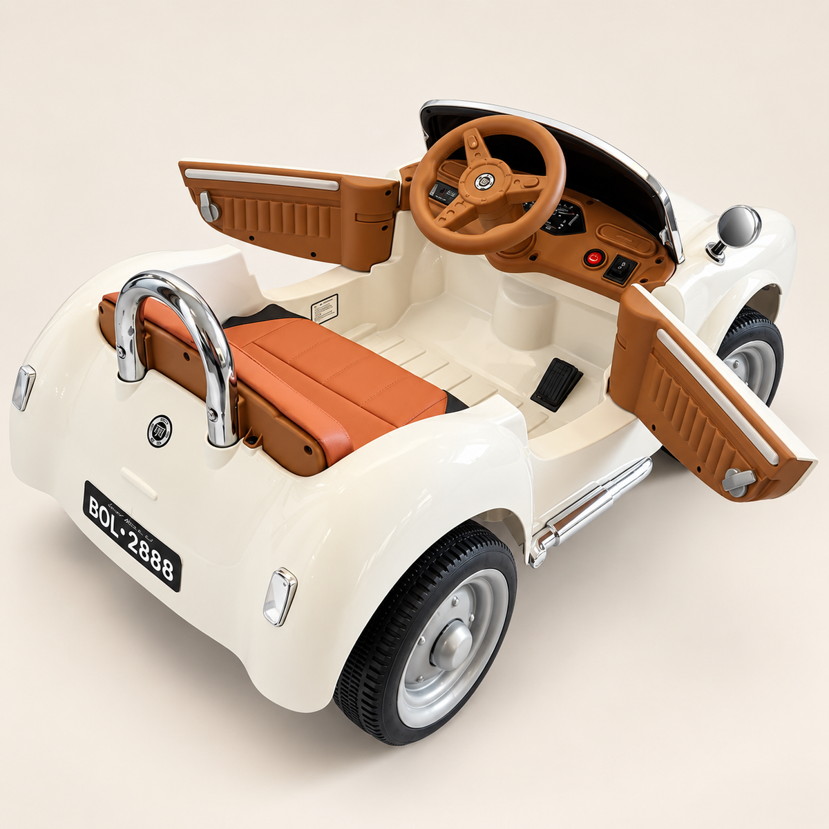 Coche eléctrico infantil Clásico blanco con las puertas abiertas