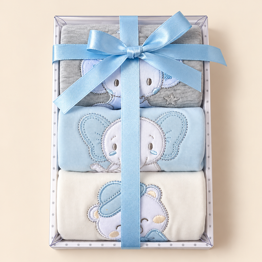 Set de Baberos X3 para bebé con bordados y bordes azules