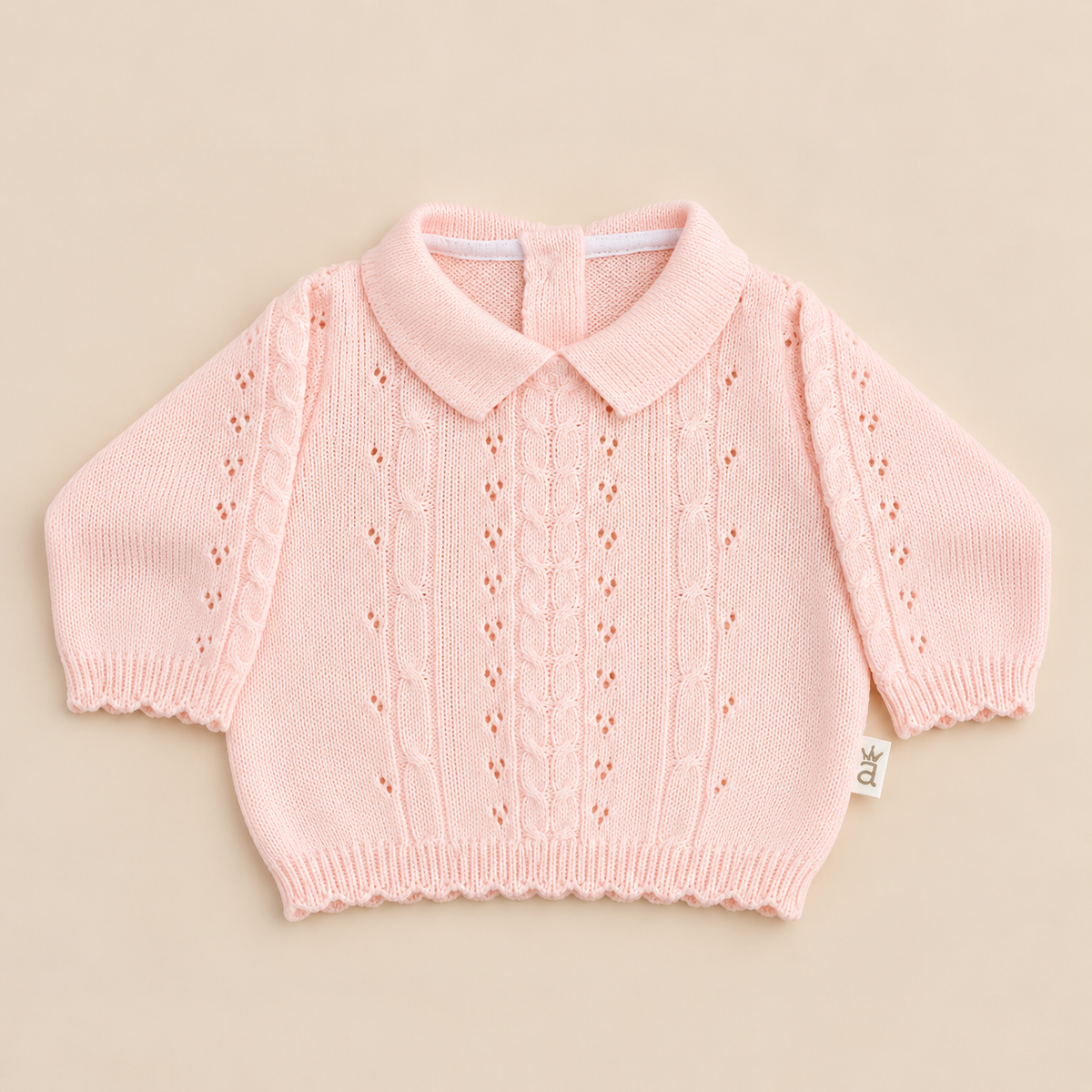 Conjunto para bebé tejido rosa y blanco de 4 piezas