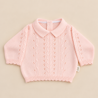 Conjunto para bebé tejido rosa y blanco de 4 piezas