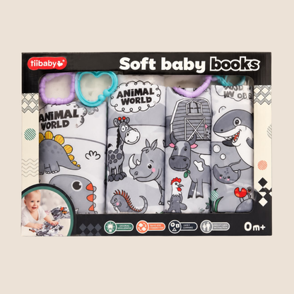 Pack 4 Libros Sensoriales de Tela para Bebé Tiibaby Soft Baby Books