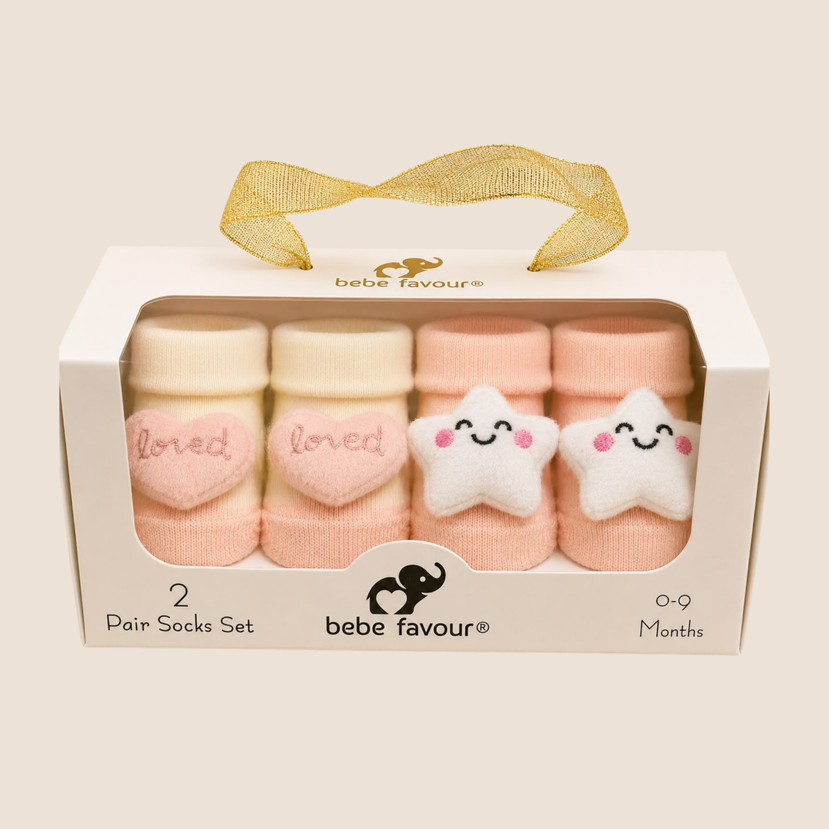 Set 2 Pares de Medias para Bebé Bebe Favour Loved y Estrella Rosa 0-9 Meses