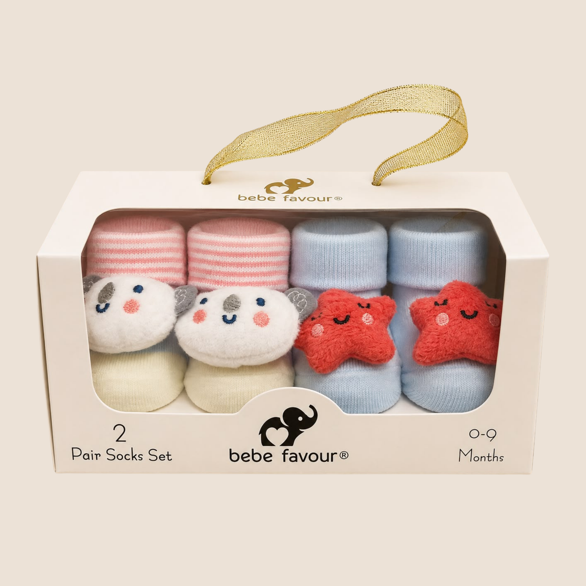 Set 2 Pares de Medias para Bebé Bebe Favour Osito y Estrella 0-9 Meses