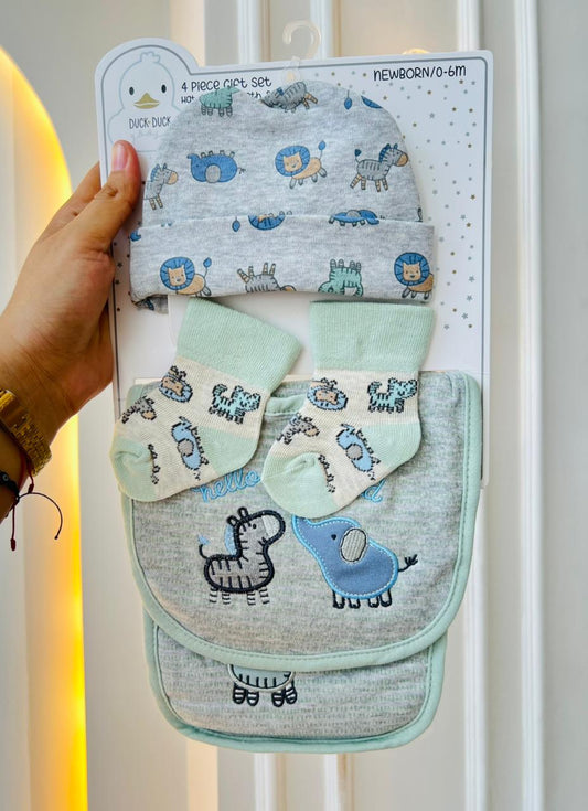 SET BABERO,MEDIA Y GORRO - VERDE DINO