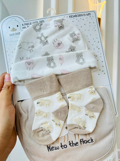 SET BABERO,MEDIA Y GORRO - BEIGE OVEJA