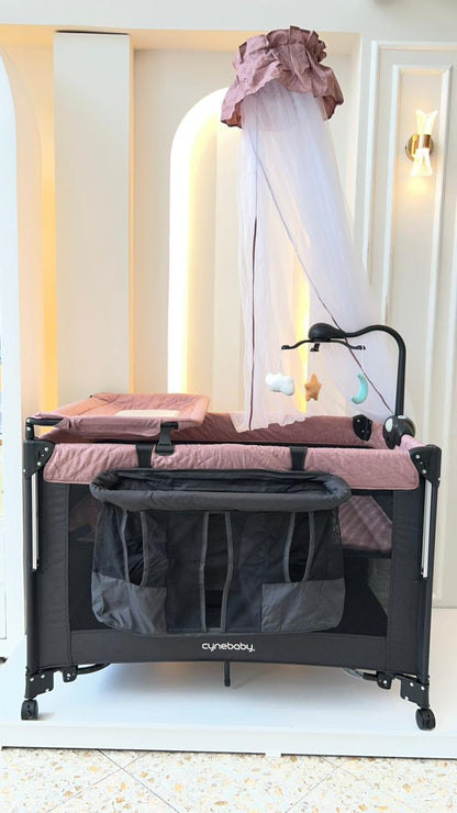 CUNA CORRAL MULTIFUNCIONAL CON CAMBIADOR - DOS NIVELES Y MOSQUITERO - CYNEBABY
