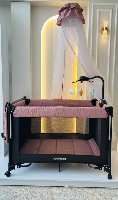 CUNA CORRAL MULTIFUNCIONAL CON CAMBIADOR - DOS NIVELES Y MOSQUITERO - CYNEBABY