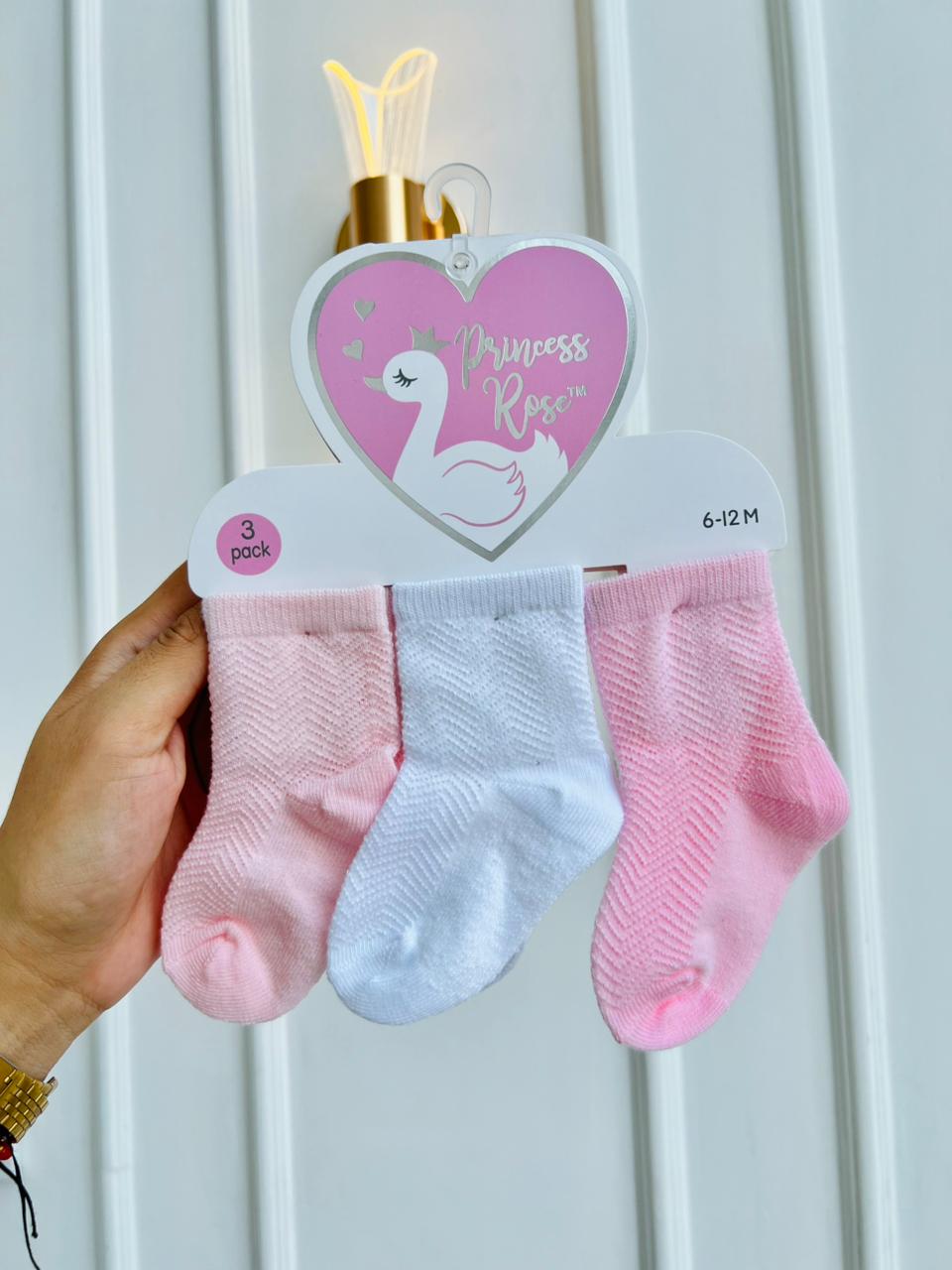 SET MEDIAS PRINCESS ROSE - PACK DE 3 PARES - 6 A 12 MESES