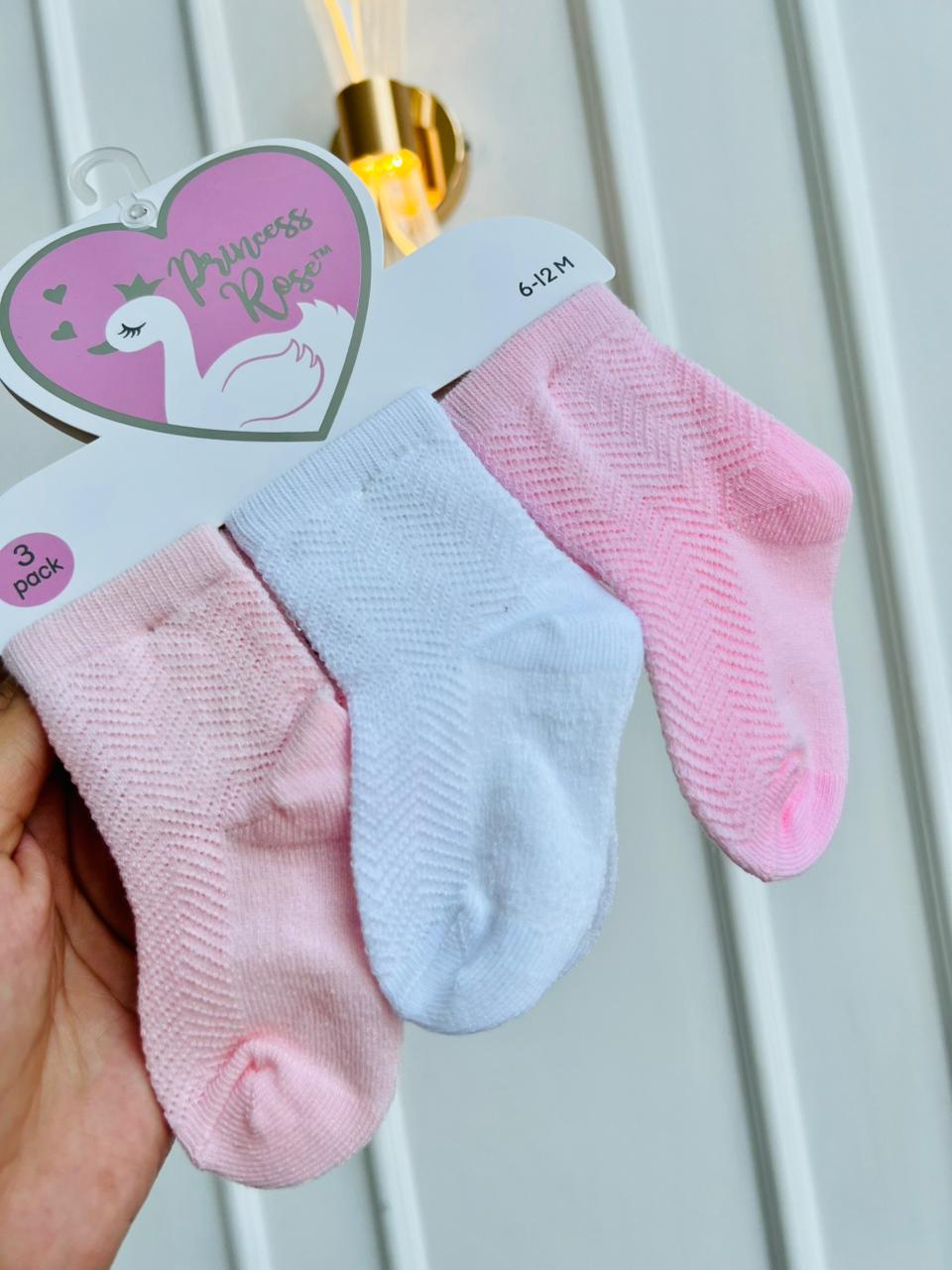 SET MEDIAS PRINCESS ROSE - PACK DE 3 PARES - 6 A 12 MESES