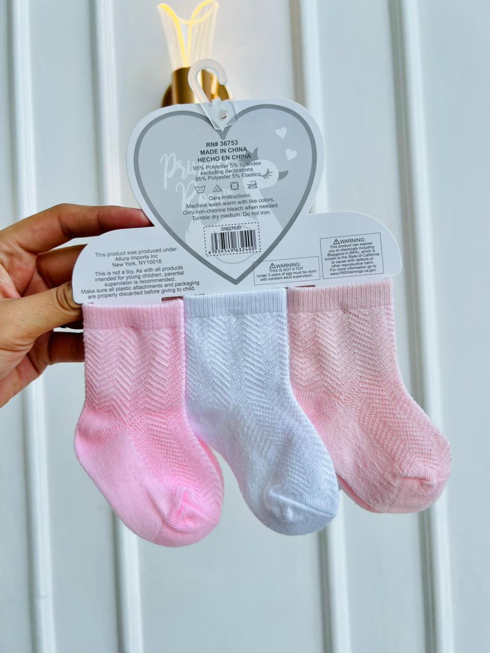 SET MEDIAS PRINCESS ROSE - PACK DE 3 PARES - 6 A 12 MESES