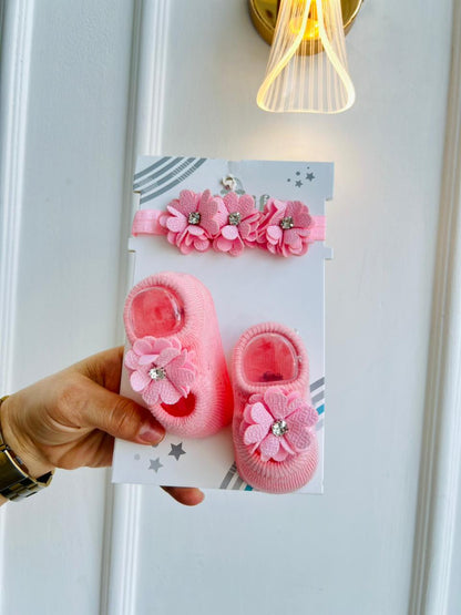 SET BALERINAS ANTIDESLIZANTES CON DIADEMA - ROSADO