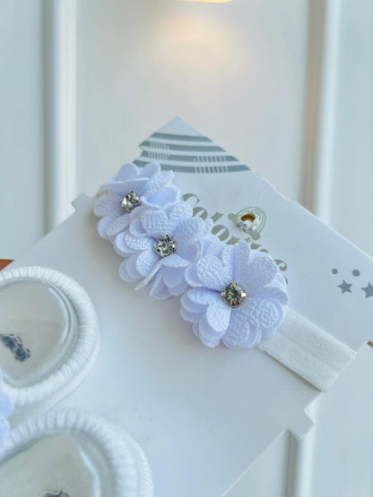 SET BALERINAS ANTIDESLIZANTES CON DIADEMA - FLORAL BLANCO