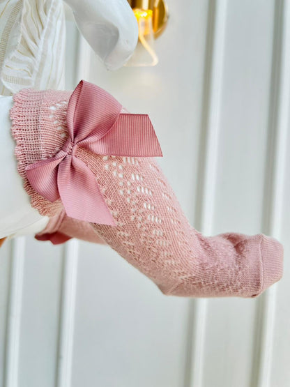 MEDIAS ESPAÑOLAS PARA BEBE CON LAZO - COLOR ROSA - TALLA S & M
